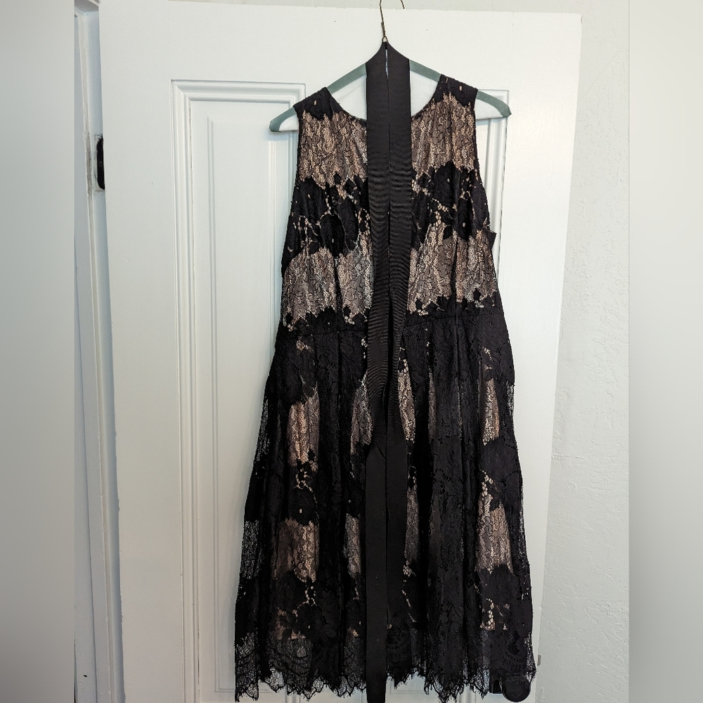 Tahari black lace midi dress